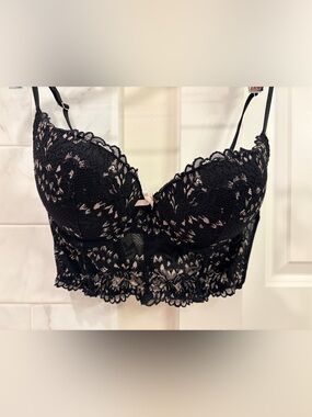 Maidenform Longline Bustier Push-up Bra (Black/Pink, 34C)